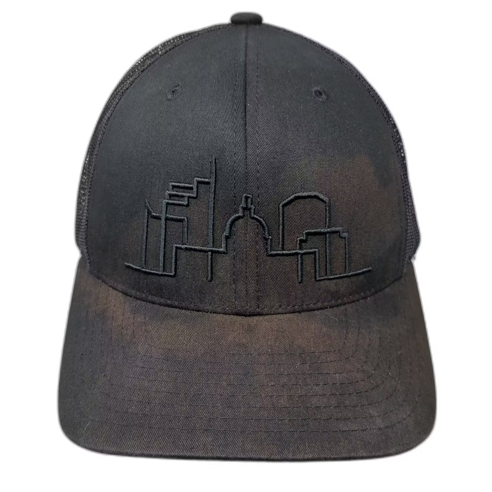 Yupoong Trucker Hat Black One Size Skyline Embroidered Mesh Adjustable Snapback